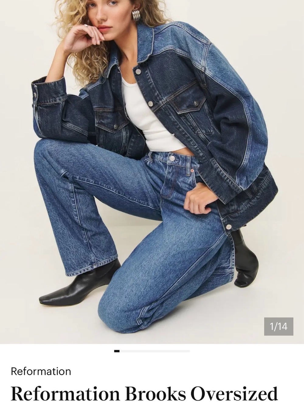 ISO Reformation Brooks Oversized Two-Tone Denim Jacket (Morro)